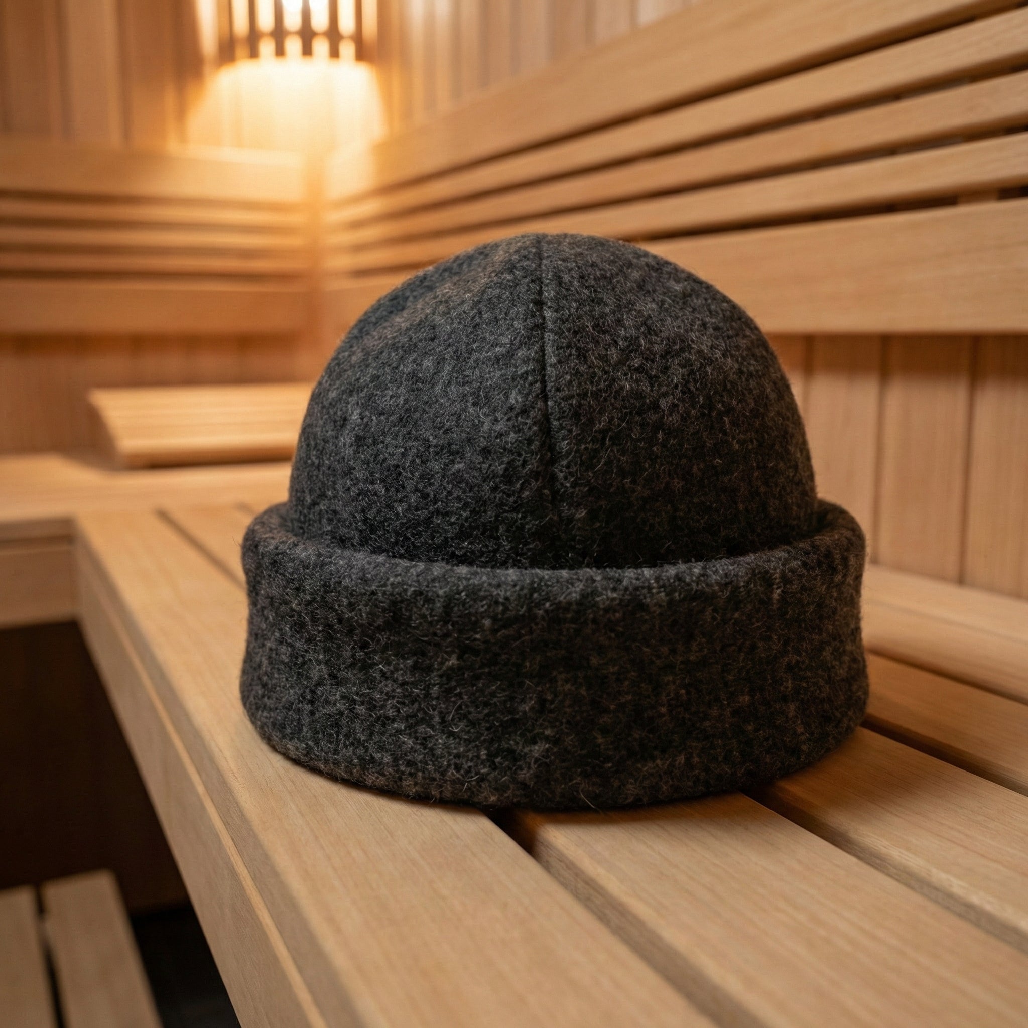 Beanie inside of sauna